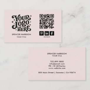 Carte De Visite Code QR Logo Rétro Rose Pâle