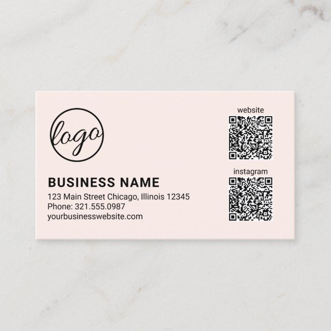 Carte De Visite Code QR Logo Rose Clair Professionnel Moderne (Devant)