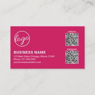 Carte De Visite Code QR Logo Rose Foncé Professionnel Moderne