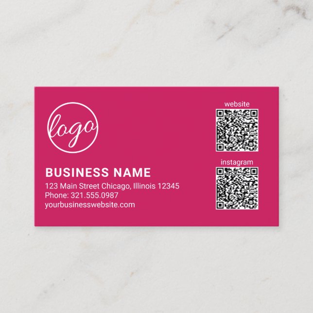 Carte De Visite Code QR Logo Rose Foncé Professionnel Moderne (Devant)