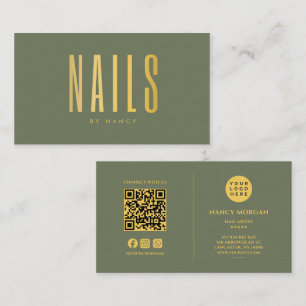 Carte De Visite Code QR Logo Sage Vert Et Or Nail Tech