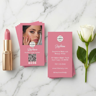 Carte De Visite Code QR Logo Script Rose Pâle Photo Maquillage