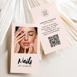 Carte De Visite Code QR Logo Script Rose Pâle Photo Salon de Manuc