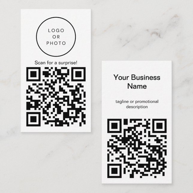 Carte De Visite Code QR Logo Simple Moderne Noir et Blanc Droit (Devant / Derrière)