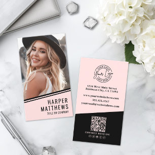 Carte De Visite Code QR Logo Simple Rose Pâle
