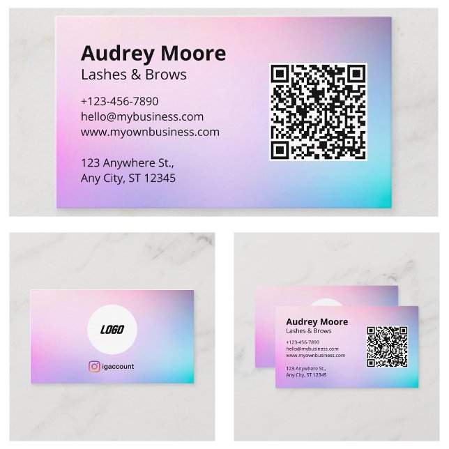 Carte De Visite Code QR Logo Sourcils Cils Salon de Beauté Élégant (Elegant Beauty Salon Lashes Brows Logo QR Code Business Card
)