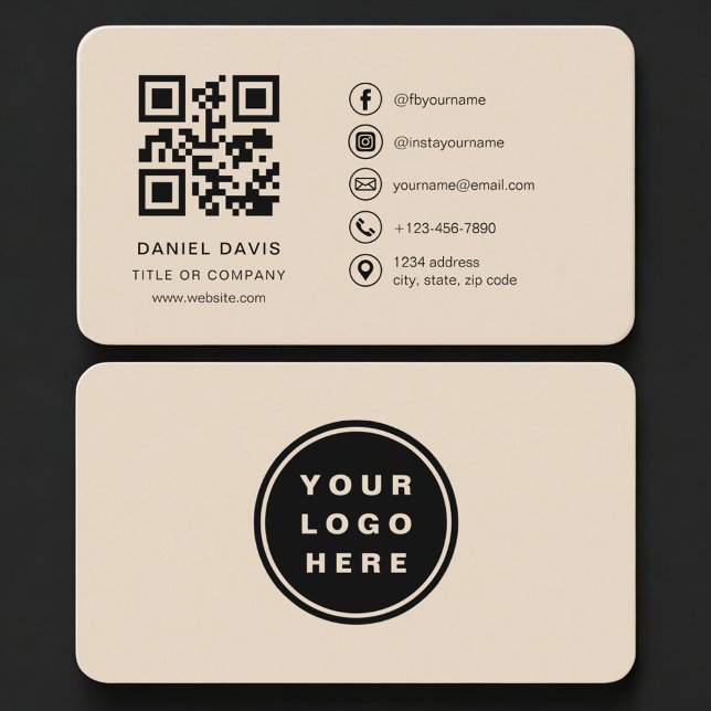 Carte De Visite Code QR Logo Taupe Neutre Professionnel  (Créateur téléchargé)