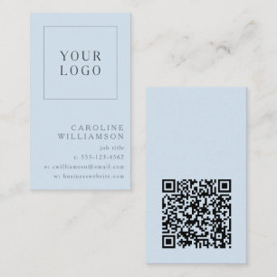 Carte De Visite Code QR Logo Vertical Minimaliste Moderne Bleu Cla