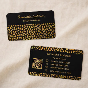 Carte De Visite Code QR luxe impression noir or léopard