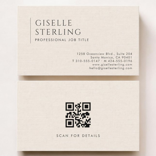 Carte De Visite Code QR Luxe Linen Ivoire Naturel (Créateur téléchargé)