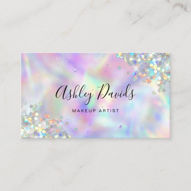 Carte De Visite Code QR Luxe Paillettes Holographiques Maquilleuse (Devant)