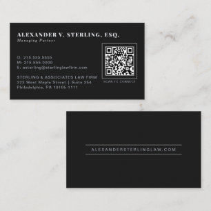 Carte De Visite Code QR Luxe Professionnel Argent Noir Moderne