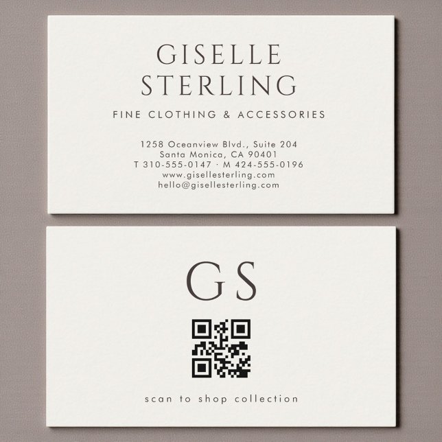 Carte De Visite Code QR Luxueux Boutique Mode Ivoire (Créateur téléchargé)