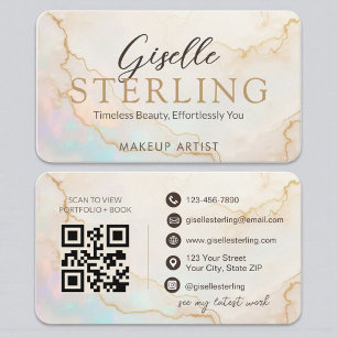 Carte De Visite Code QR Luxury Opal Stone Élégant Script