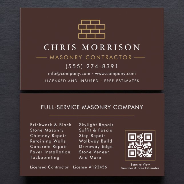 Carte De Visite Code QR Maçonnerie de Briques Construction  (Créateur téléchargé)