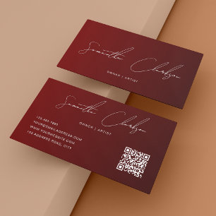 Carte De Visite Code QR manuscrit élégant moderne bordeaux