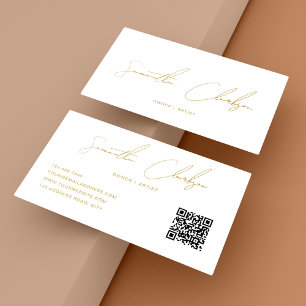 Carte De Visite Code QR manuscrit moderne beige or