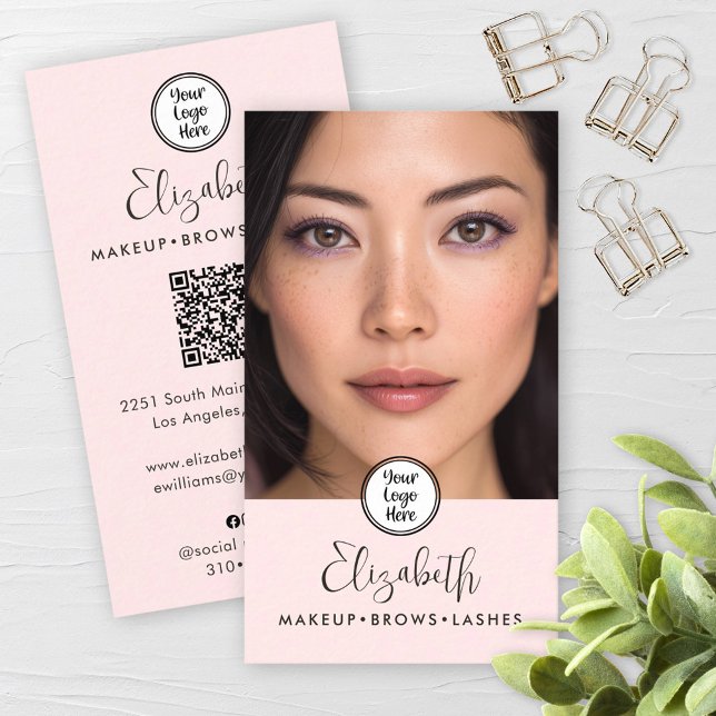 Carte De Visite Code QR Maquillage Logo Noir Écriture Rose Fardée  (Créateur téléchargé)