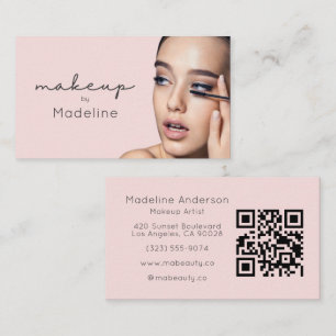 Carte De Visite Code QR Maquillage Rose Pâle Photo