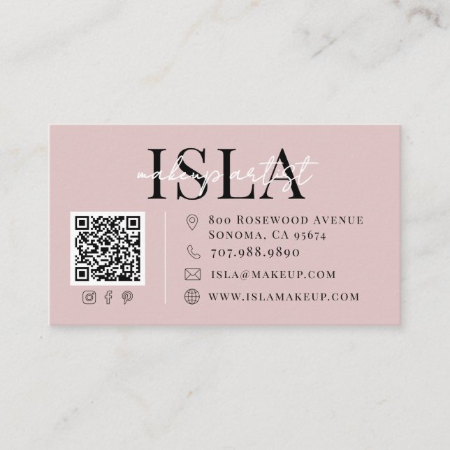 Carte De Visite Code QR Maquilleuse Rose Poudré Blush (Devant)