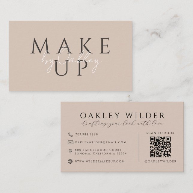 Carte De Visite Code QR Maquilleuse Taupe (Devant / Derrière)