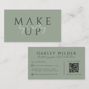 Carte De Visite Code QR Maquilleuse Vert Sauge