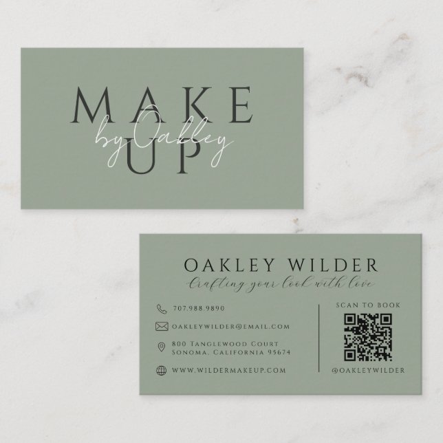 Carte De Visite Code QR Maquilleuse Vert Sauge (Devant / Derrière)