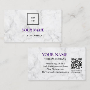 Carte De Visite Code QR Marbre Blanc Minimaliste et Organisé