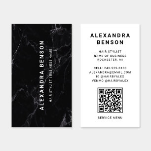 Carte De Visite Code QR Marbre Noir et Blanc Moderne