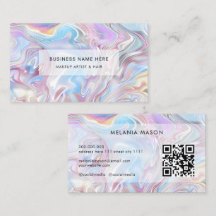Carte De Visite Code QR Marbre Pastel Holographique Élégant Modern