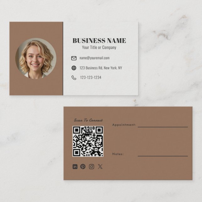 Carte De Visite Code QR Marron Toffee Photo Rendez-vous Architecte (Devant / Derrière)