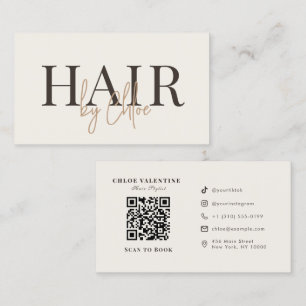 Carte De Visite Code QR Média Salon Crème Chaud Élégant