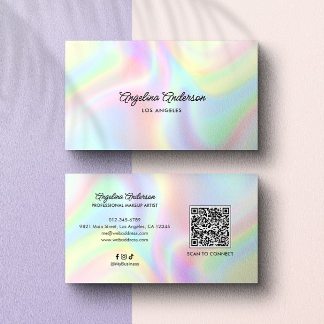 Carte De Visite Code QR Média Social Écriture Élégante Holographiq (Créateur téléchargé)