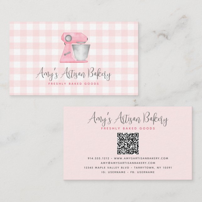 Carte De Visite Code QR mélangeur de boulangerie rose Blush motif  (Devant / Derrière)
