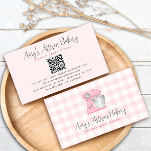 Carte De Visite Code QR mélangeur de boulangerie rose Blush motif