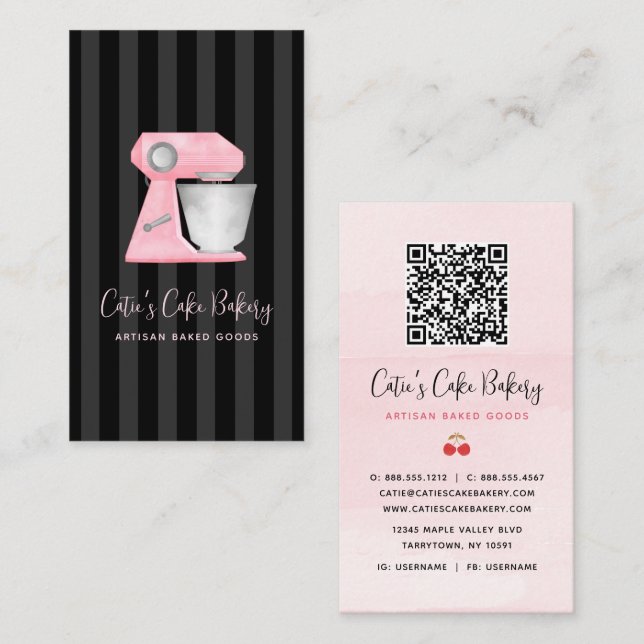 Carte De Visite Code QR Mélangeuse de Boulangerie Rose Pâle sur Ra (Devant / Derrière)