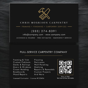 Carte De Visite Code QR Menuiserie Charpenterie Marteau Scie