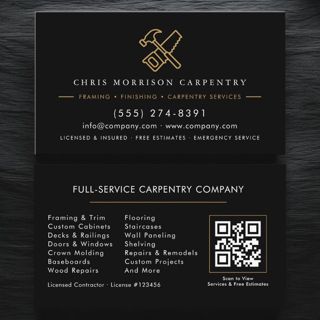Carte De Visite Code QR Menuiserie Charpenterie Marteau Scie (Créateur téléchargé)