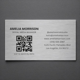 Carte De Visite Code QR Métal Moderne Minimaliste Professionnel