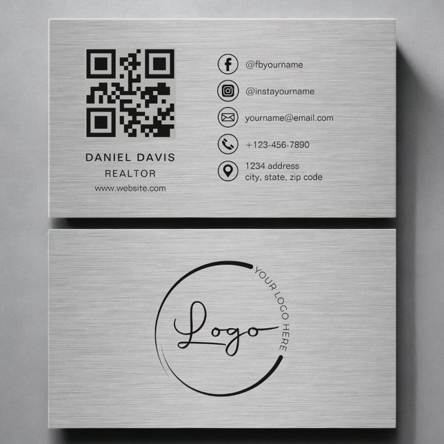 Carte De Visite Code QR Métal pour Agent Immobilier (Créateur téléchargé)