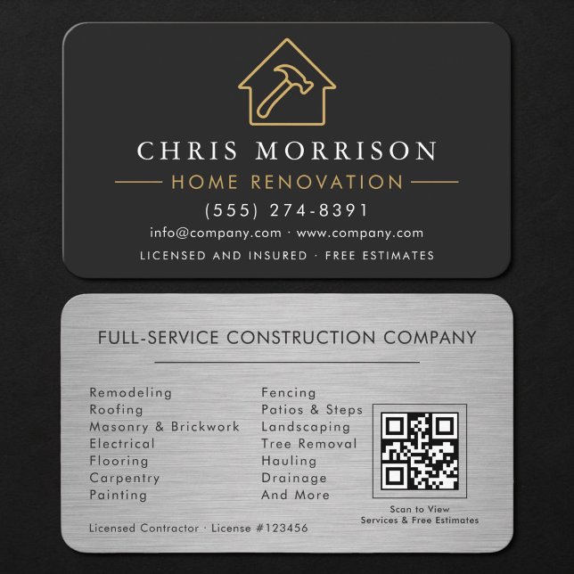 Carte De Visite Code QR Métal pour Rénovation de Maison (Créateur téléchargé)