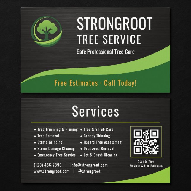 Carte De Visite Code QR métallique Arboriste Service d'arbre (Créateur téléchargé)