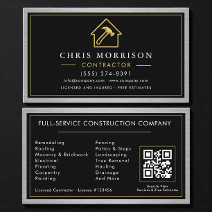 Carte De Visite Code QR métallique Construction de bâtiment noir 
