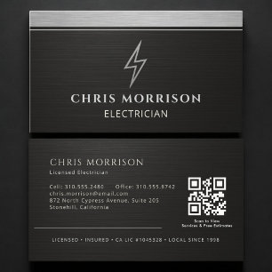 Carte De Visite Code QR métallique d'électricien