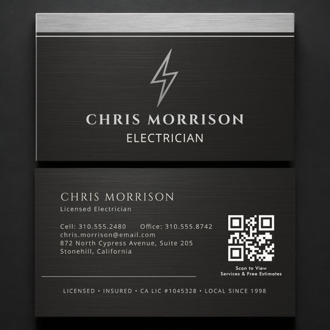 Carte De Visite Code QR métallique d'électricien (Créateur téléchargé)