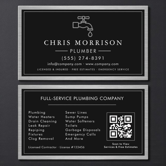 Carte De Visite Code QR métallique industriel pour entrepreneur en (Créateur téléchargé)