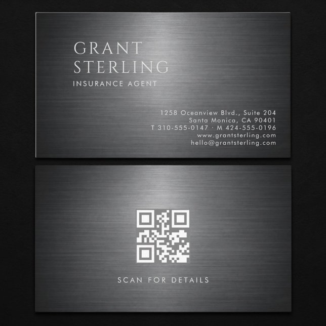 Carte De Visite Code QR métallique pour agent d'assurance (Créateur téléchargé)