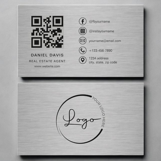 Carte De Visite Code QR métallique pour agent immobilier (Créateur téléchargé)