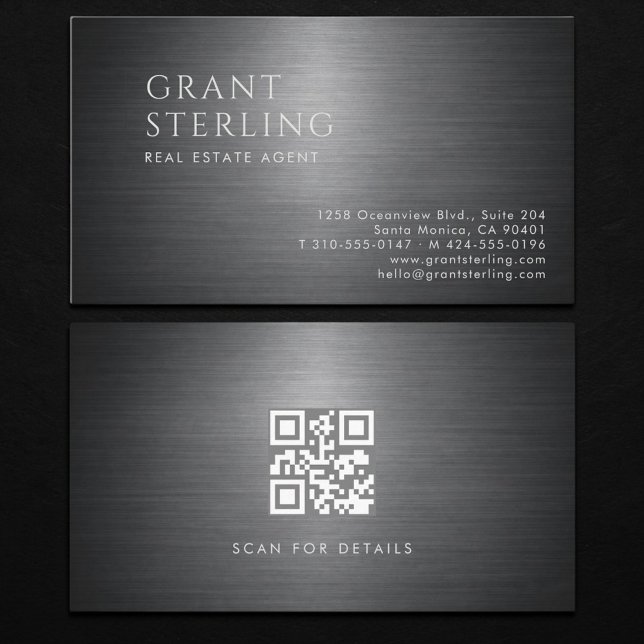 Carte De Visite Code QR métallique pour agent immobilier (Créateur téléchargé)