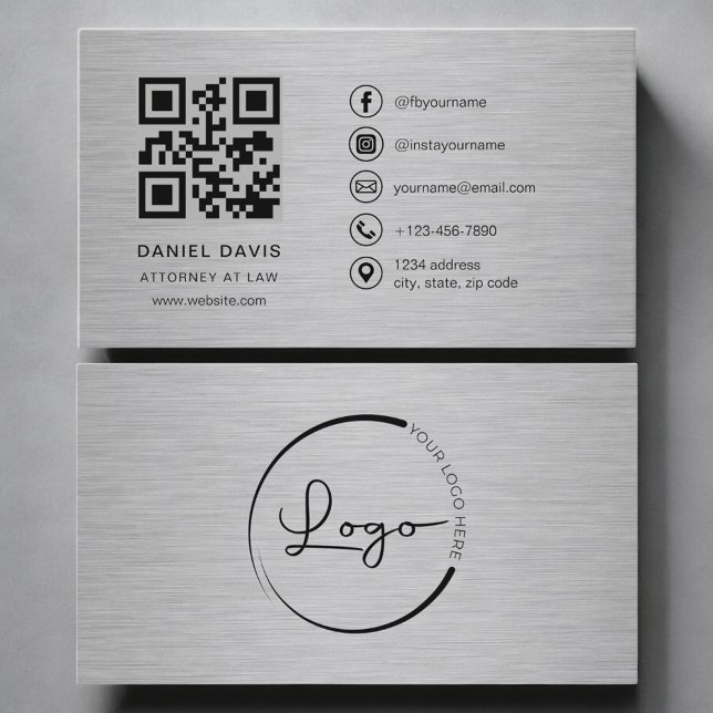 Carte De Visite Code QR métallique pour avocat (Créateur téléchargé)